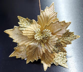 Flori Crăciun aurii cu sclipici intens - 10/set